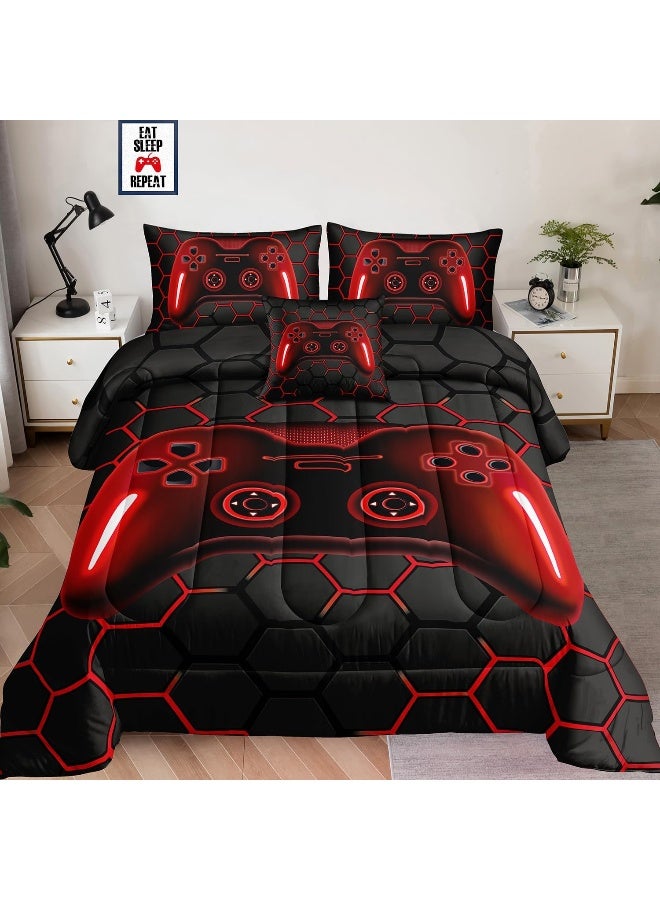 lris Bedding Bed in a Bag for Gaming Set, Boys Gamer Comforter Set with Flat Sheet, Fitted Sheet, Pillowcases, Cushion Cover - Image 1